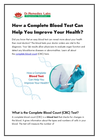 How a Complete Blood Test Can Help You Improve Your Health