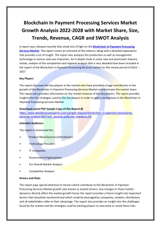Global Blockchain In Payment Processing Services Market Opportunities and Foreca