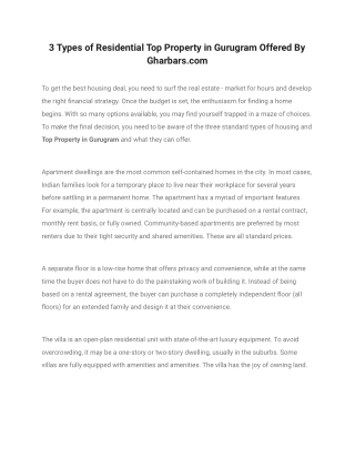 Top Property in Gurugram Offered By Gharbars