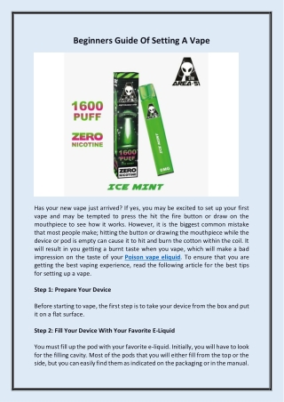 Beginners Guide Of Setting A Vape