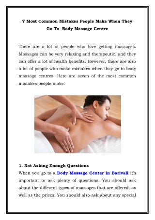 7 Most Common Mistakes People Make When They Go To  Body Massage Centre