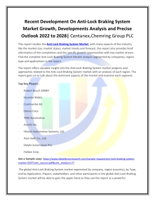 Global Anti-Lock Braking System Market Opportunities and Forecast 2020-2027