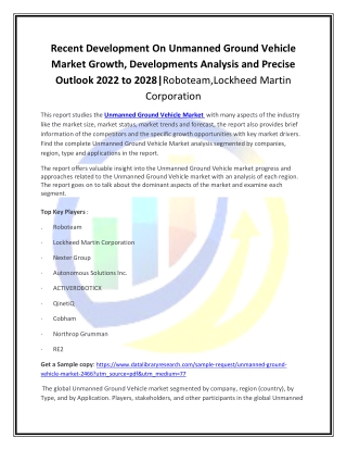 Global Unmanned Ground Vehicle Market Opportunities and Forecast 2020-2027Unmann