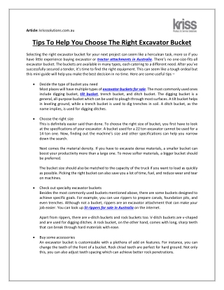 Tips to help you choose the right excavator bucket
