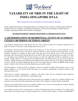 Taxability of NRIs in the light of India-Singapore DTAA