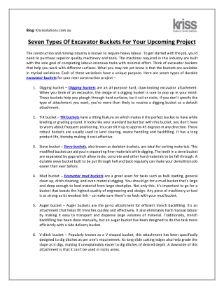 Seven types of excavator buckets for your upcoming project