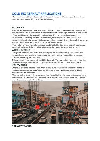 COLD MIX ASPHALT APPLICATIONS