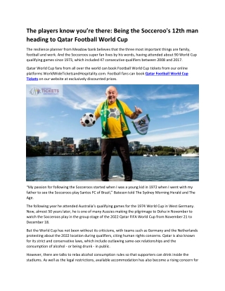 The players know you’re there Being the Socceroos 12th man heading to Qatar Football World Cup