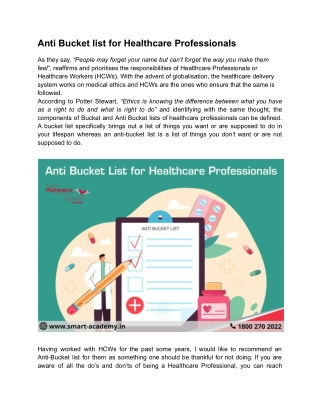 Anti Bucket list for Healthcare Professionals