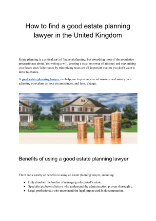 How to find a good estate planning lawyer in the United Kingdom