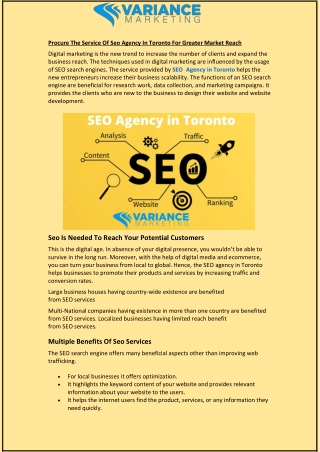 Procure the Service of SEO Agency in Toronto for greater market reach