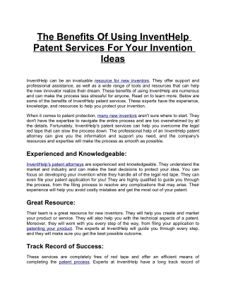 The Benefits Of Using InventHelp Patent Services For Your Invention Ideas