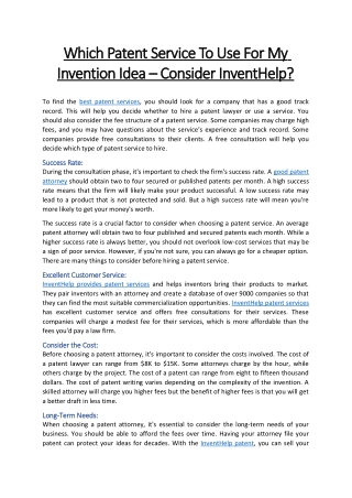 Which Patent Service To Use For My Invention Idea–Consider InventHelp