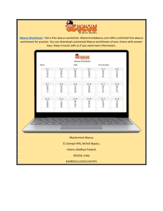 Abacus Worksheet | Mastermindabacus.com