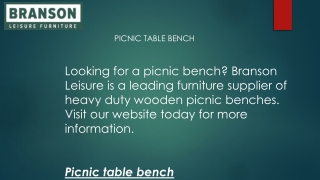 Picnic Table Bench  Branson Leisure