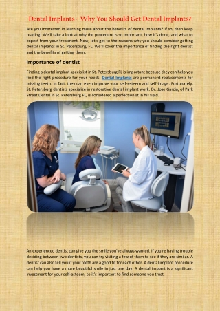 Dental Implants - Why You Should Get Dental Implants?