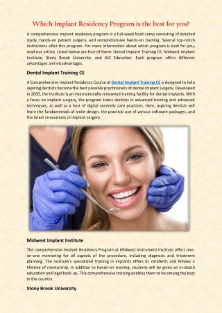 Which Implant Residency Program is the best for you