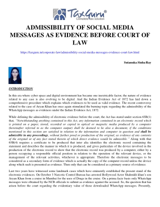 Admissibility of Social Media Messages as Evidence before Court of Law