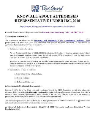 Know all about Authorised Representative under IBC, 2016