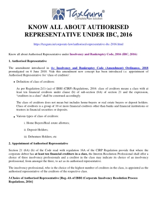Know all about Authorised Representative under IBC, 2016