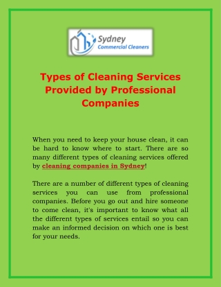 Types of Cleaning Services Provided by Professional Companies