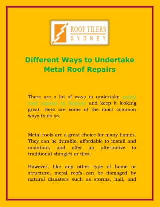 Different Ways to Undertake Metal Roof Repairs