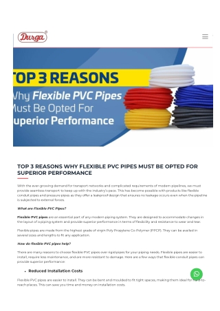 TOP 3 REASONS WHY FLEXIBLE PVC PIPES MUST BE OPTED FOR SUPERIOR PERFORMANCE