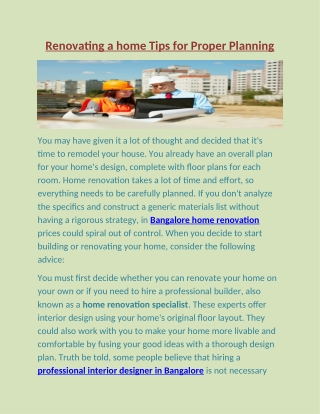 Renovating a home Tips for Proper Planning