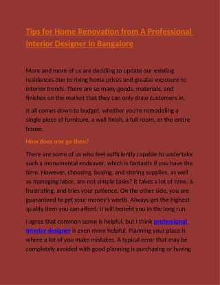 Tips For Home Renovation From A Professional Interior Designer