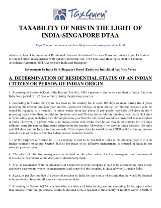 Taxability of NRIs in the light of India-Singapore DTAA