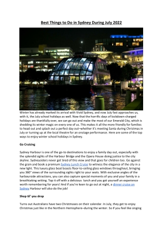 Best Things to Do in Sydney During July 2022