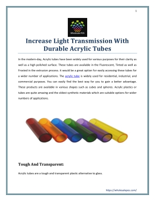 Increase Light Transmission With Durable Acrylic Tubes