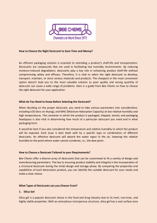 How to Choose the Right Desiccant to Save Time and Money?
