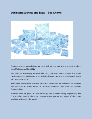 Desiccant Sachets and Bags – Bee Chems