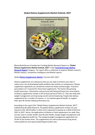 Global Dietary Supplements Market Outlook, 2027