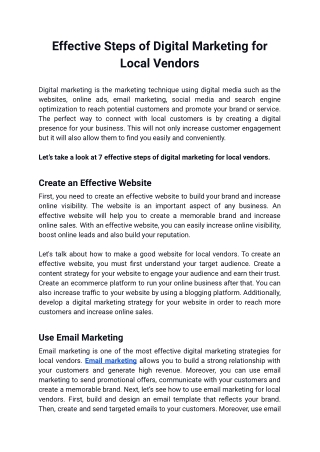 Effective Steps of Digital Marketing for Local Vendors