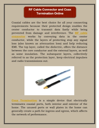 RF Cable Connector and Coax Termination Online