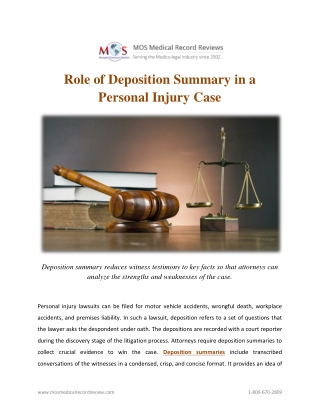 Role of Deposition Summary in a Personal Injury Case
