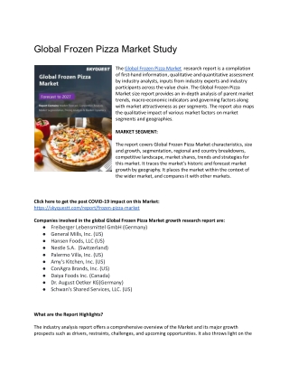 Global Frozen Pizza Market Study