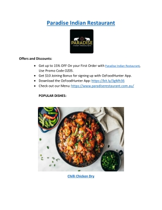 15% off - Paradise Indian Restaurant Menu Preston, VIC
