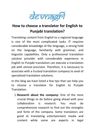 How to choose a translator for English to Punjabi translation?