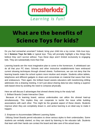 What are the benefits of Science Toys for kids