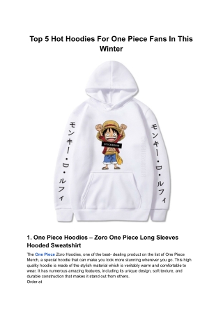 Top 5 Hot Hoodies For One Piece Fans In This Winter