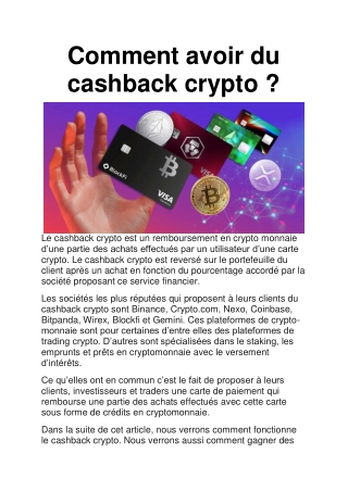 Comment obtenir un cashback en crypto ?