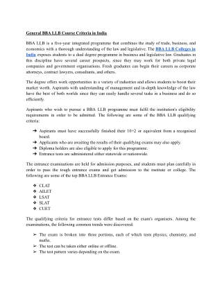 General BBA LLB Course Criteria in India