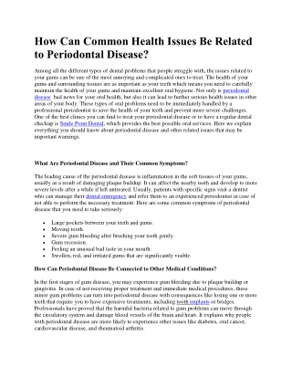 How Can Common Health Issues Be Related to Periodontal Disease
