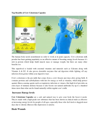 Top Benefits of Cow Colostrum Capsules