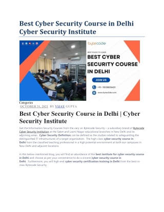 Best Cyber Security Course in Delhi  Cyber Security Institute