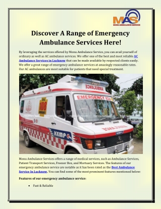 Ambulance Services in Lucknow