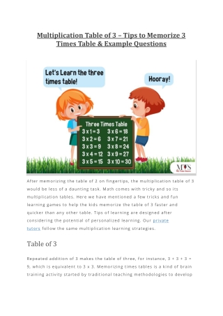 Multiplication Table of 3
